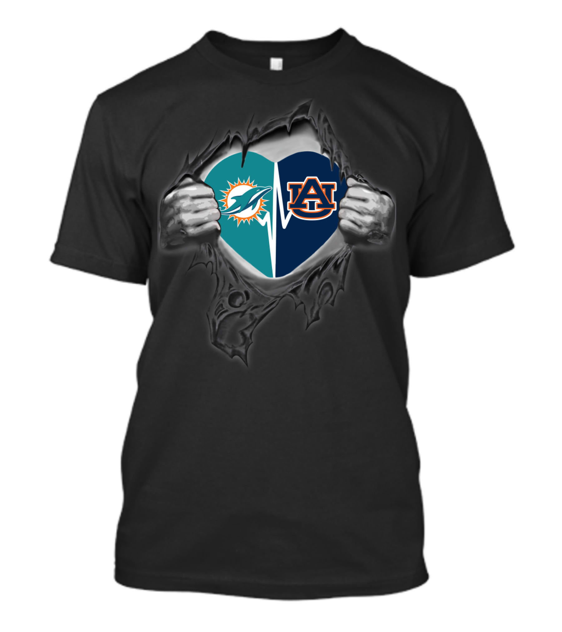 Miami Dolphins Auburn Tigers Heart T-Shirt