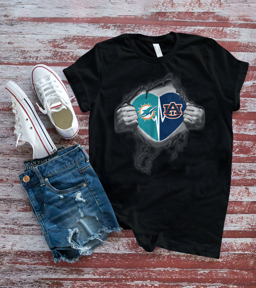 Miami Dolphins Auburn Tigers Heart T-Shirt