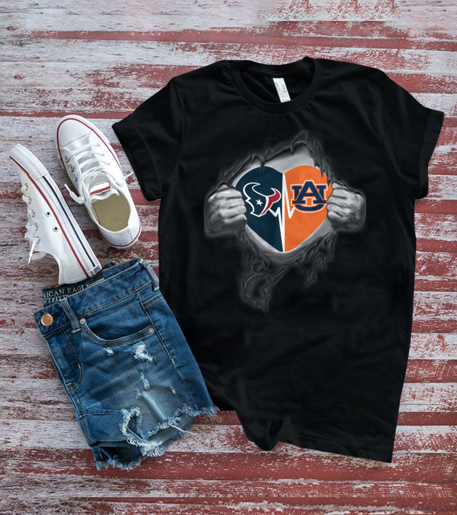 Texans Auburn Heart Logo Fusion Art T-Shirt