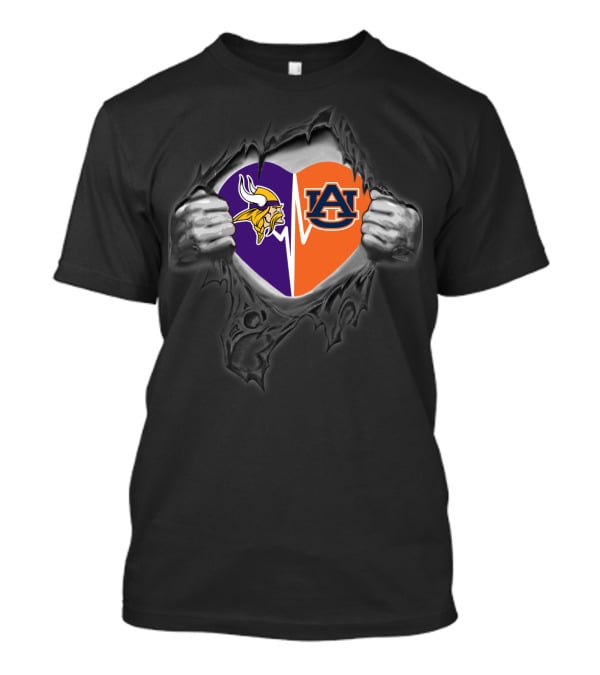Minnesota Vikings Auburn Tigers Heart Rip T-Shirt