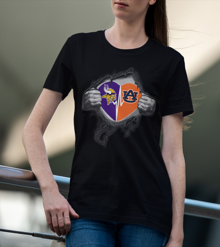 Minnesota Vikings Auburn Tigers Heart Rip T-Shirt