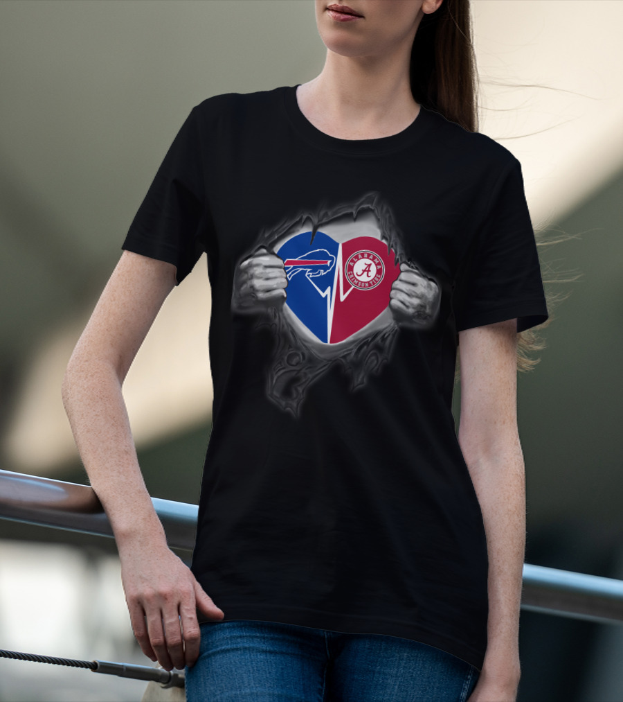 Bills Alabama Crimson Tide Heart Reveal T-Shirt