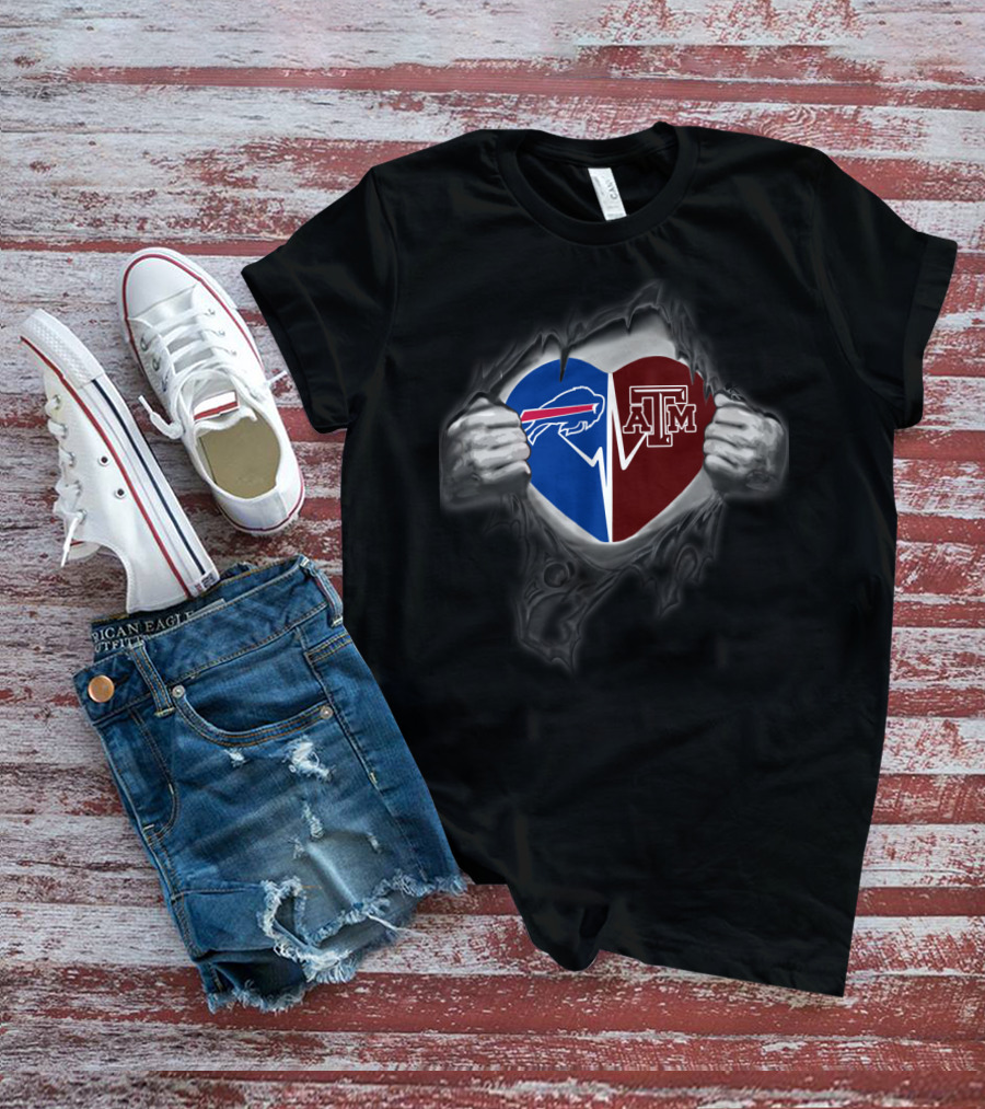 Buffalo Bills Texas A&M Aggies Heart Torn T-Shirt