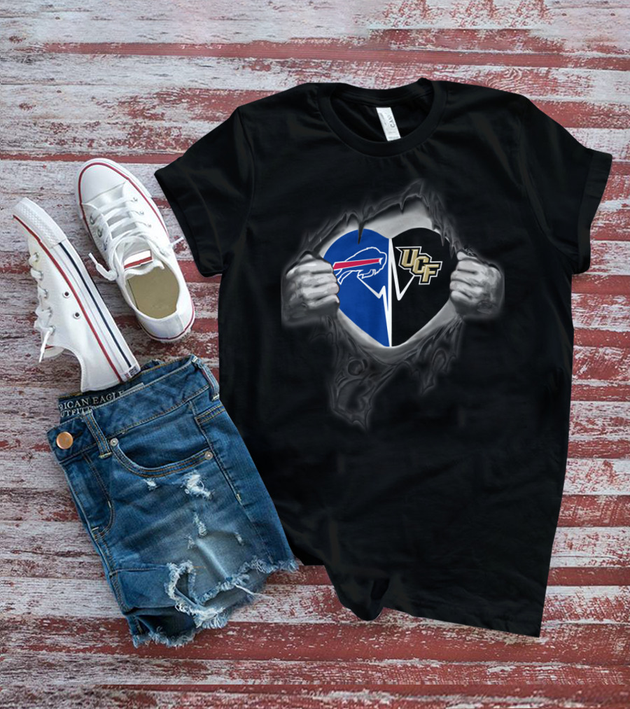 Buffalo Bills And Ucf Knights Heart Logo Tear T-Shirt