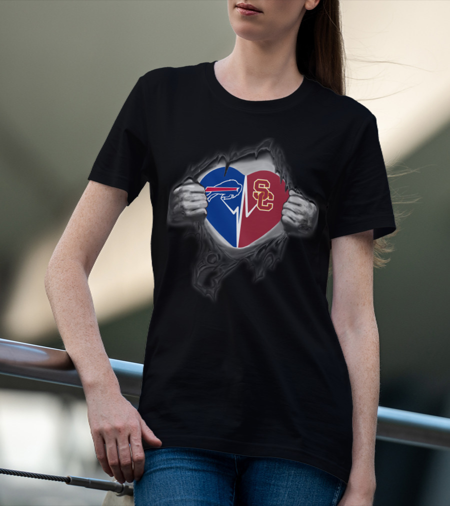 Buffalo Bills Usc Trojans Fan Heart T-Shirt