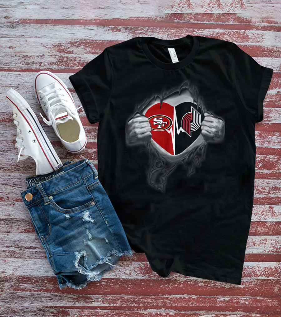 Blazers 49ers Heartbeat San Francisco Portland Fan Passion T-Shirt