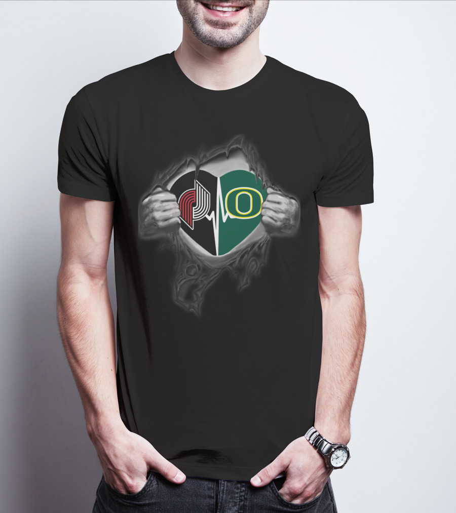 Portland Trail Blazers Oregon Ducks Heartbeat T-Shirt