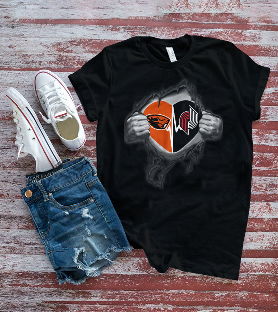 Blazers Oregon State Beavers Heartbeat Ripped Chest T-Shirt