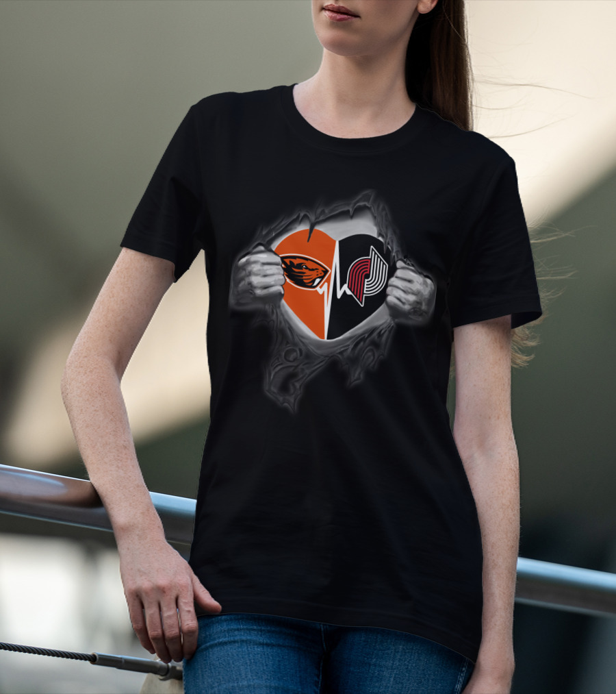 Blazers Oregon State Beavers Heartbeat Ripped Chest T-Shirt