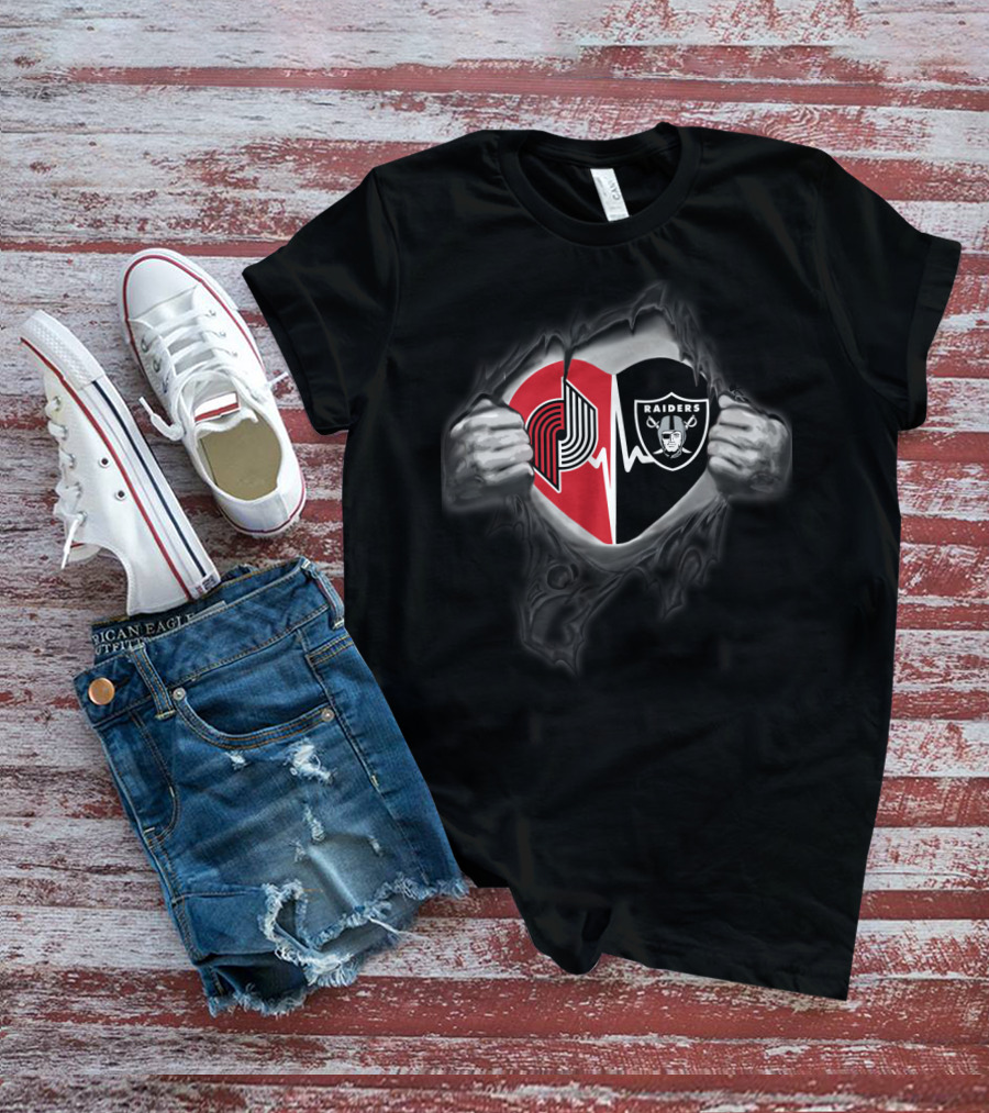 Portland Trail Blazers Las Vegas Raiders Heartbeat Passion T-Shirt