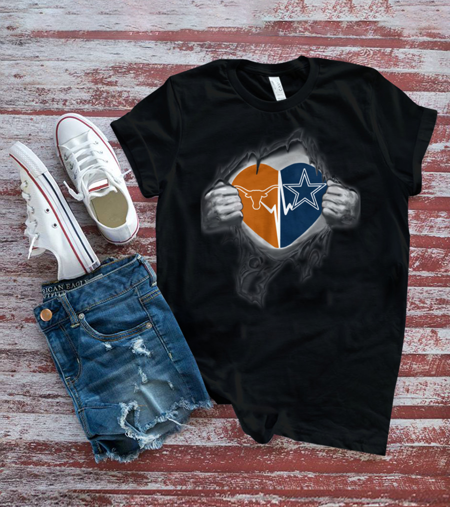 Texas Longhorns Cowboys Heart Rip T-Shirt