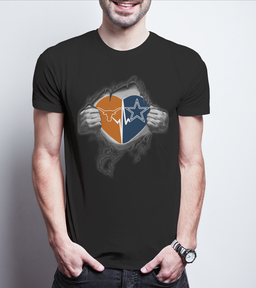 Texas Longhorns Cowboys Heart Rip T-Shirt