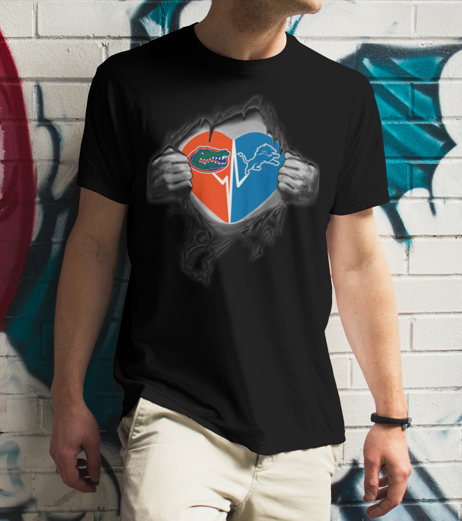 Lions Gators Heart Detroit Nfl Florida College Sports Fusion T-Shirt