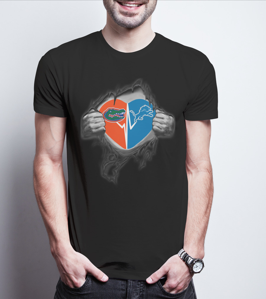 Lions Gators Heart Detroit Nfl Florida College Sports Fusion T-Shirt