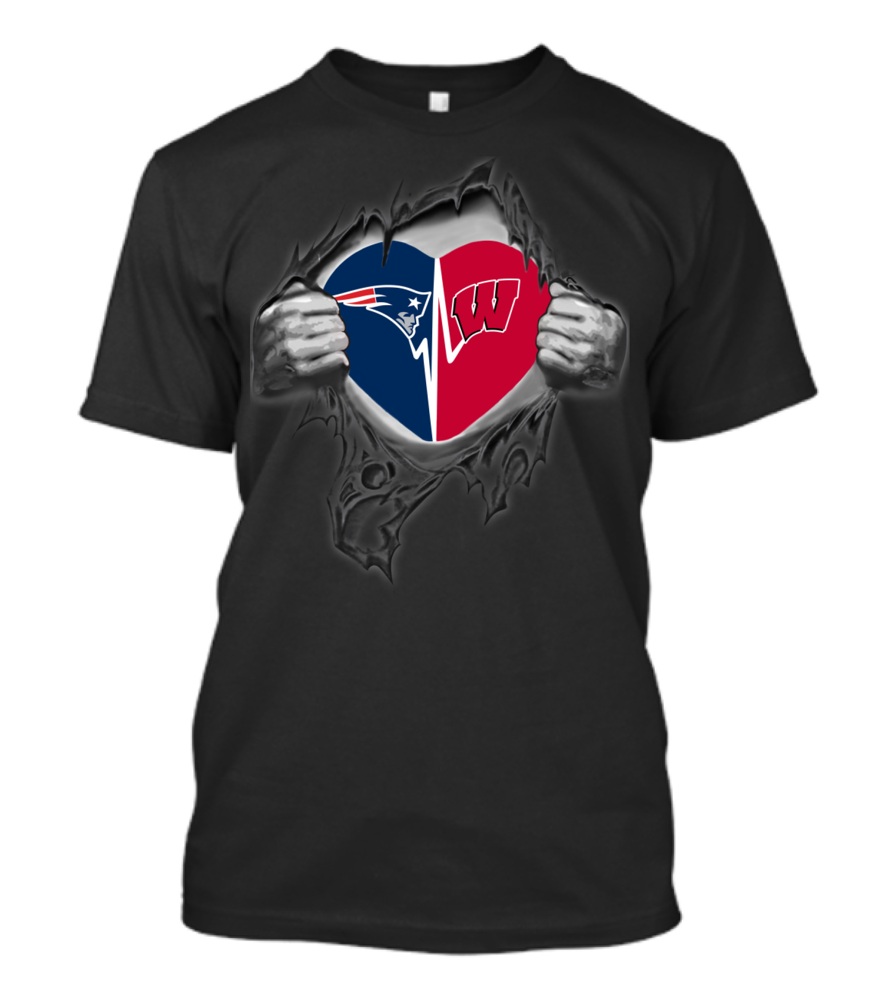 New England Patriots Wisconsin Badgers Heart T-Shirt