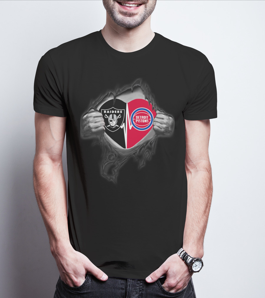 Raiders Detroit Pistons Heartbeat T-Shirt