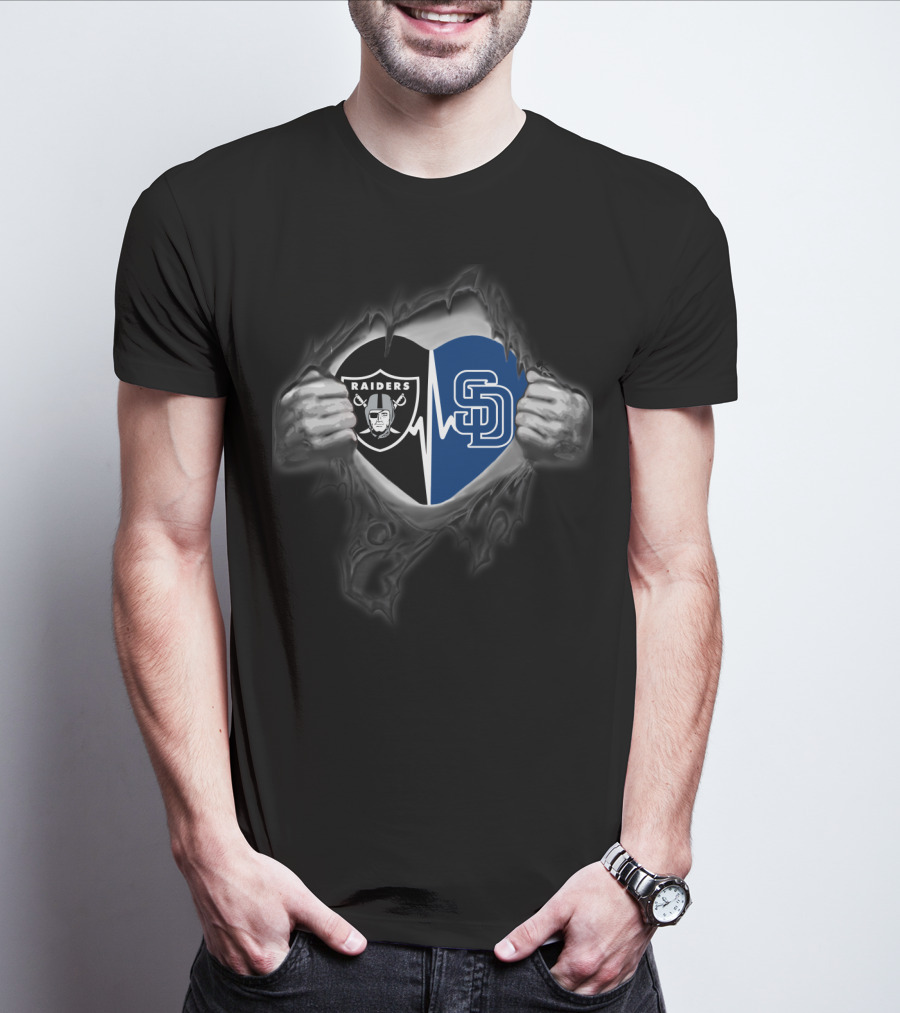 Raiders Heartbeat San Diego Padres Logo Fusion T-Shirt