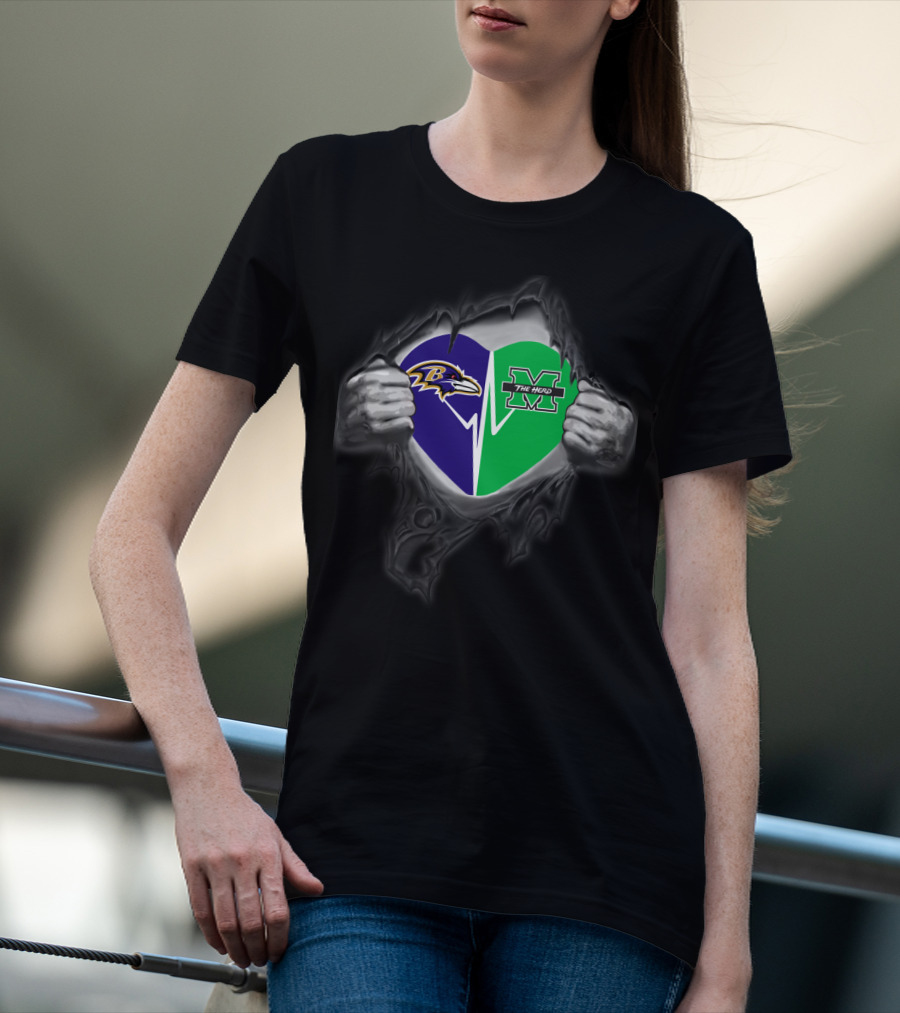 Baltimore Ravens Marshall Thundering Herd Heart T-Shirt
