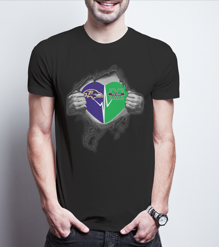 Baltimore Ravens Marshall Thundering Herd Heart T-Shirt