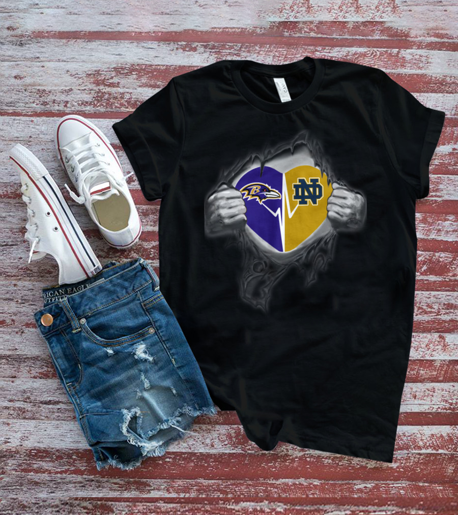 Baltimore Ravens Notre Dame Fighting Irish Heart Tear T-Shirt