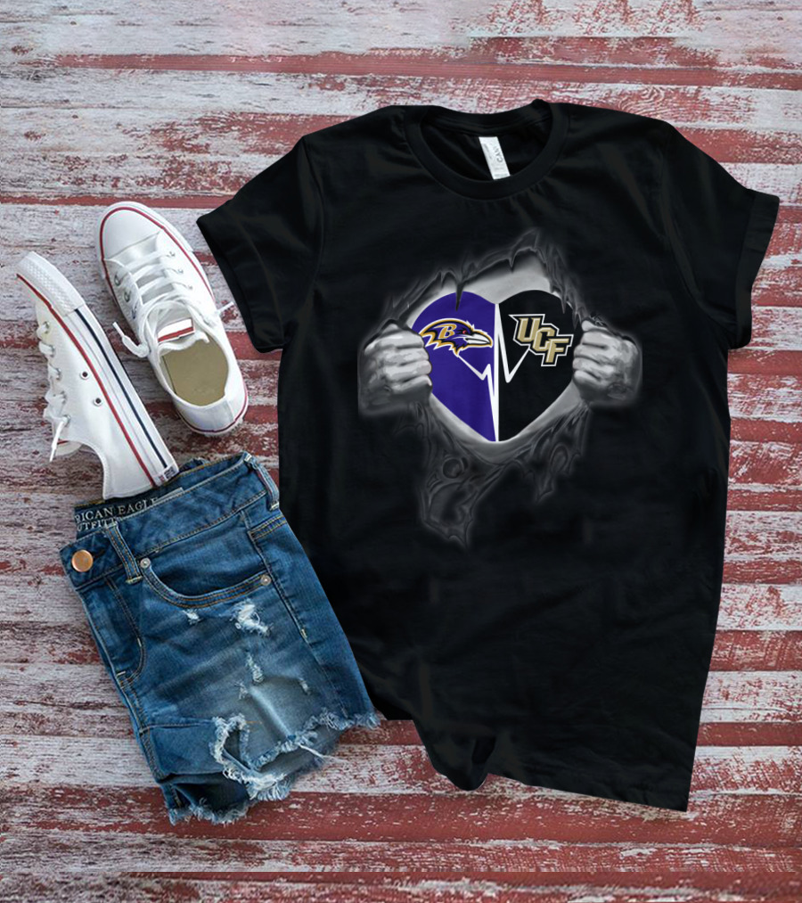 Ravens Ucf Knights Heartbeat Rip Reveal T-Shirt