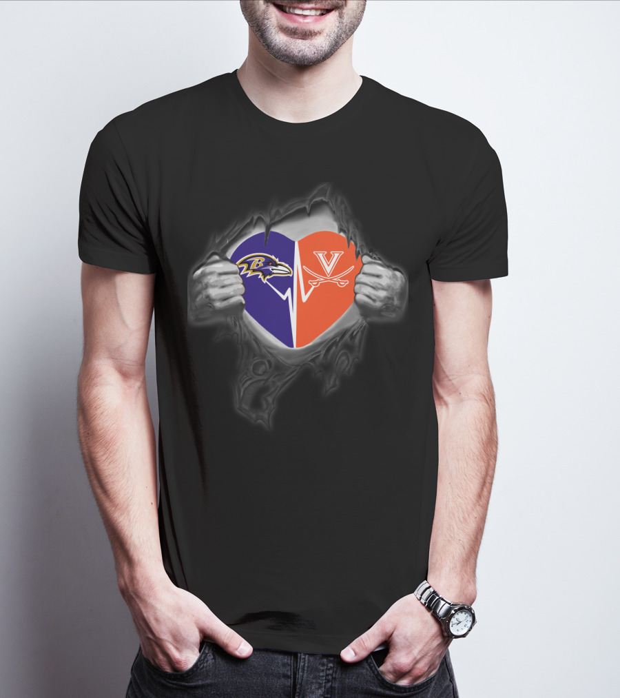 Ravens Virginia Cavaliers Heart Face-Off T-Shirt