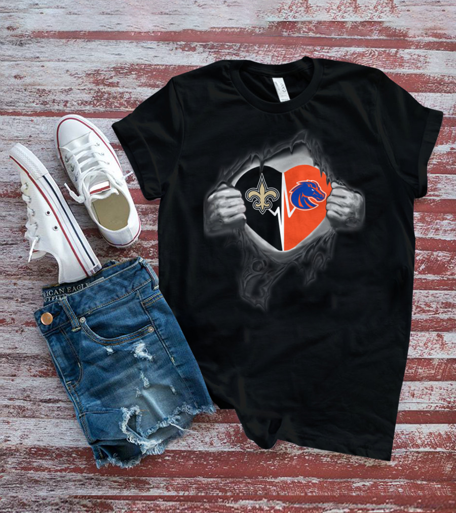 Saints Boise State Broncos Heart Logo Fusion T-Shirt