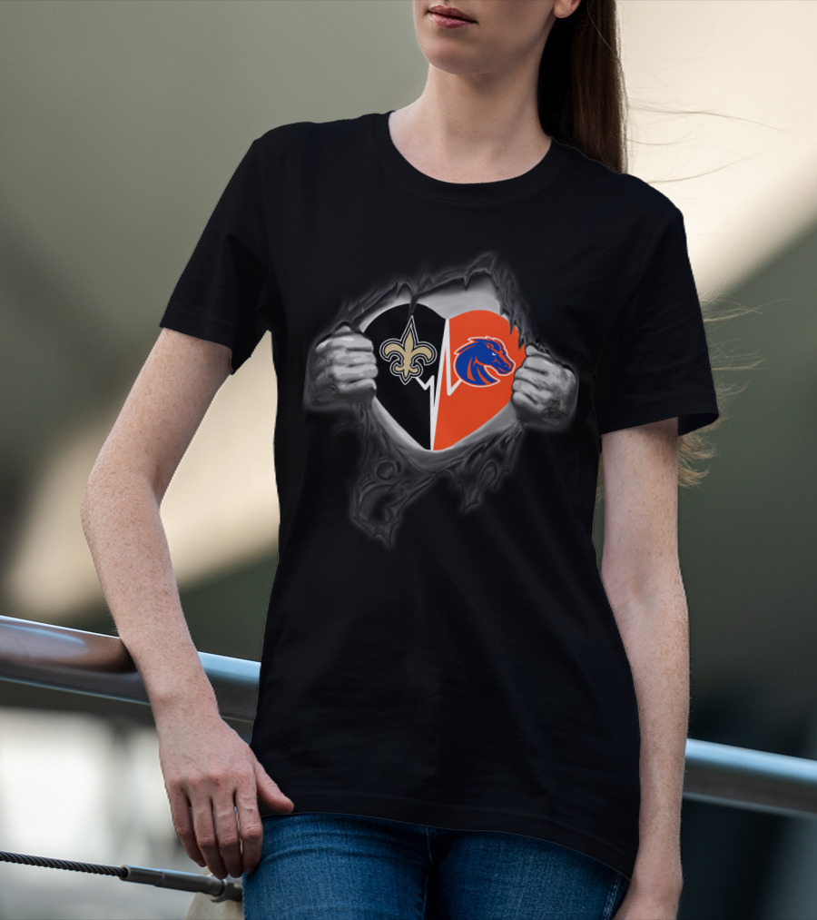 Saints Boise State Broncos Heart Logo Fusion T-Shirt