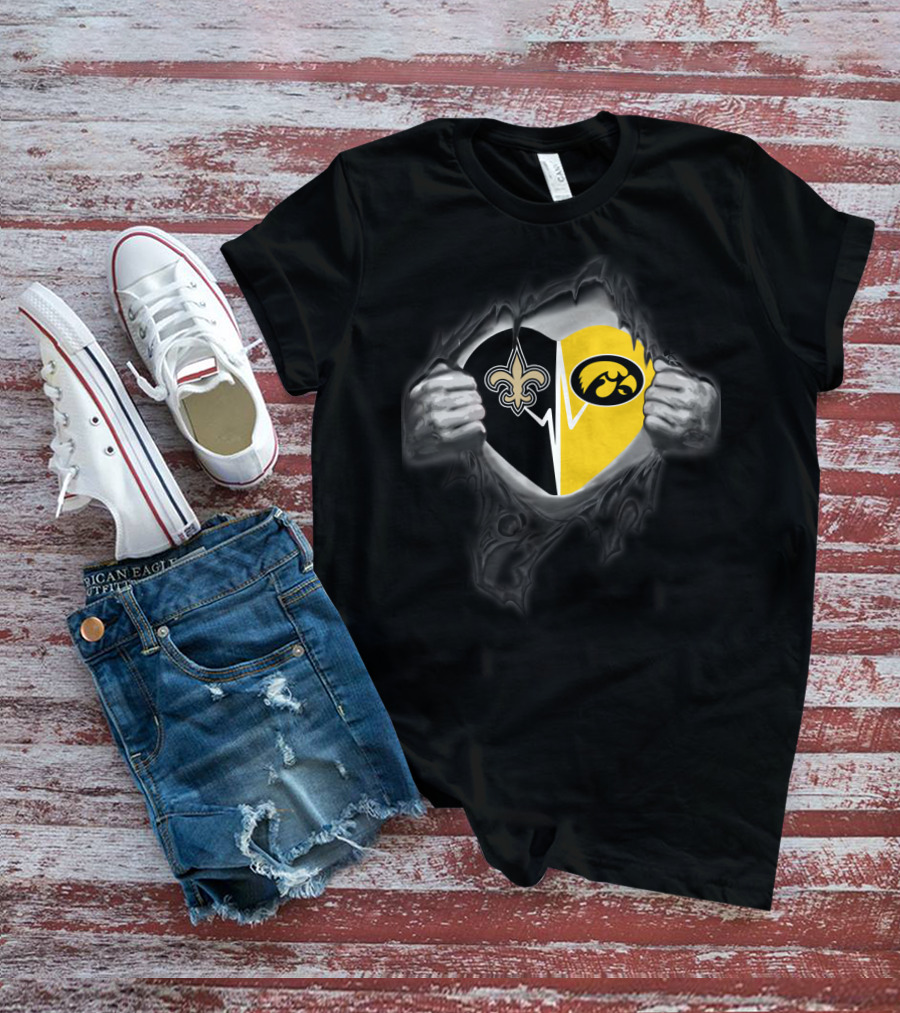 New Orleans Saints Iowa Hawkeyes Heart Logo Fusion T-Shirt