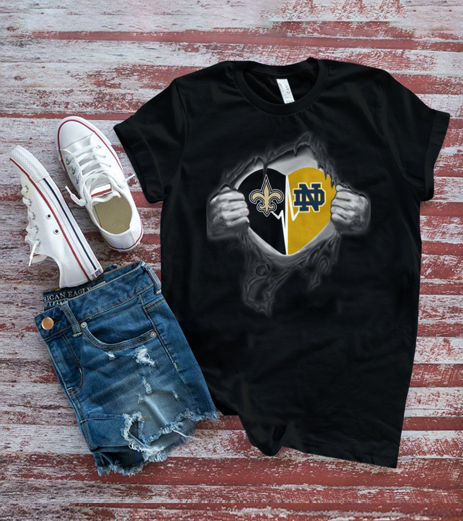 Saints Notre Dame Fighting Irish Heart Design Pullover Hoodie Officially Licensed Gear T-Shirt