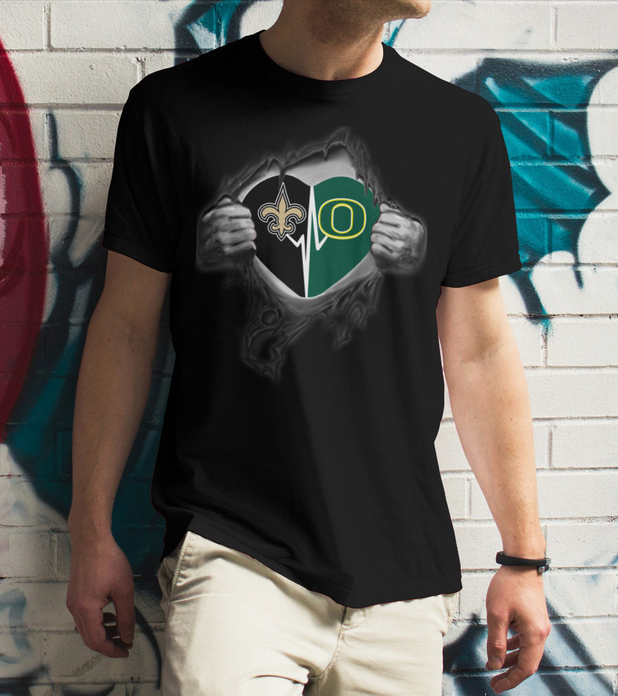 Saints Oregon Ducks Heartbeat Logo Fusion T-Shirt