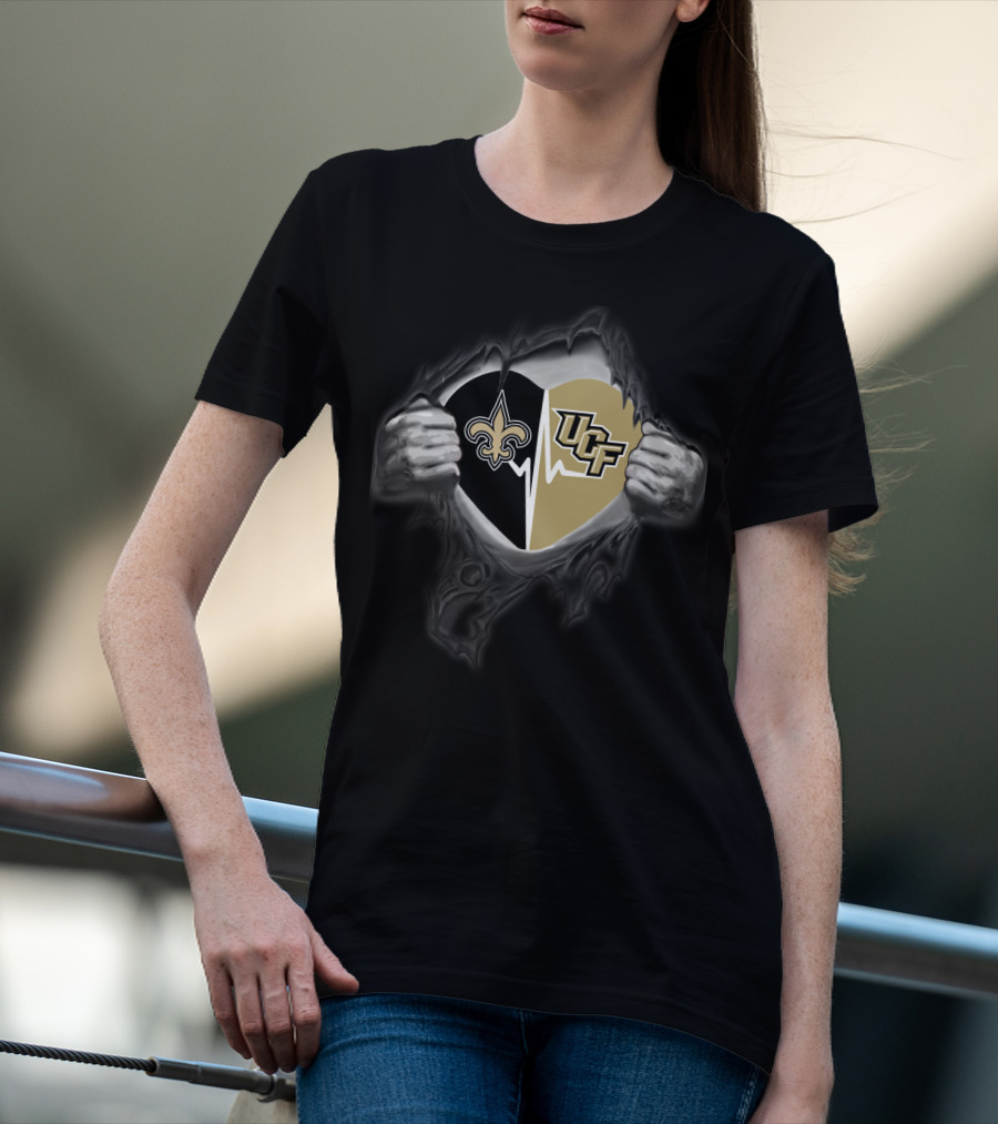 New Orleans Saints Ucf Knights Heartbeat Fan Spirit T-Shirt