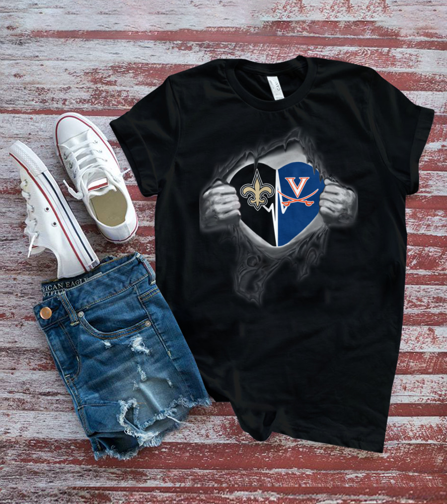 New Orleans Saints And Virginia Cavaliers Dual Heart T-Shirt
