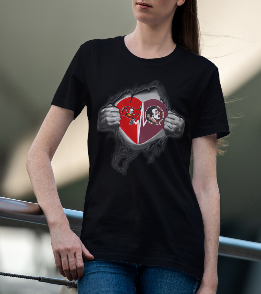 Seminoles Buccaneers Heartbeat Split T-Shirt