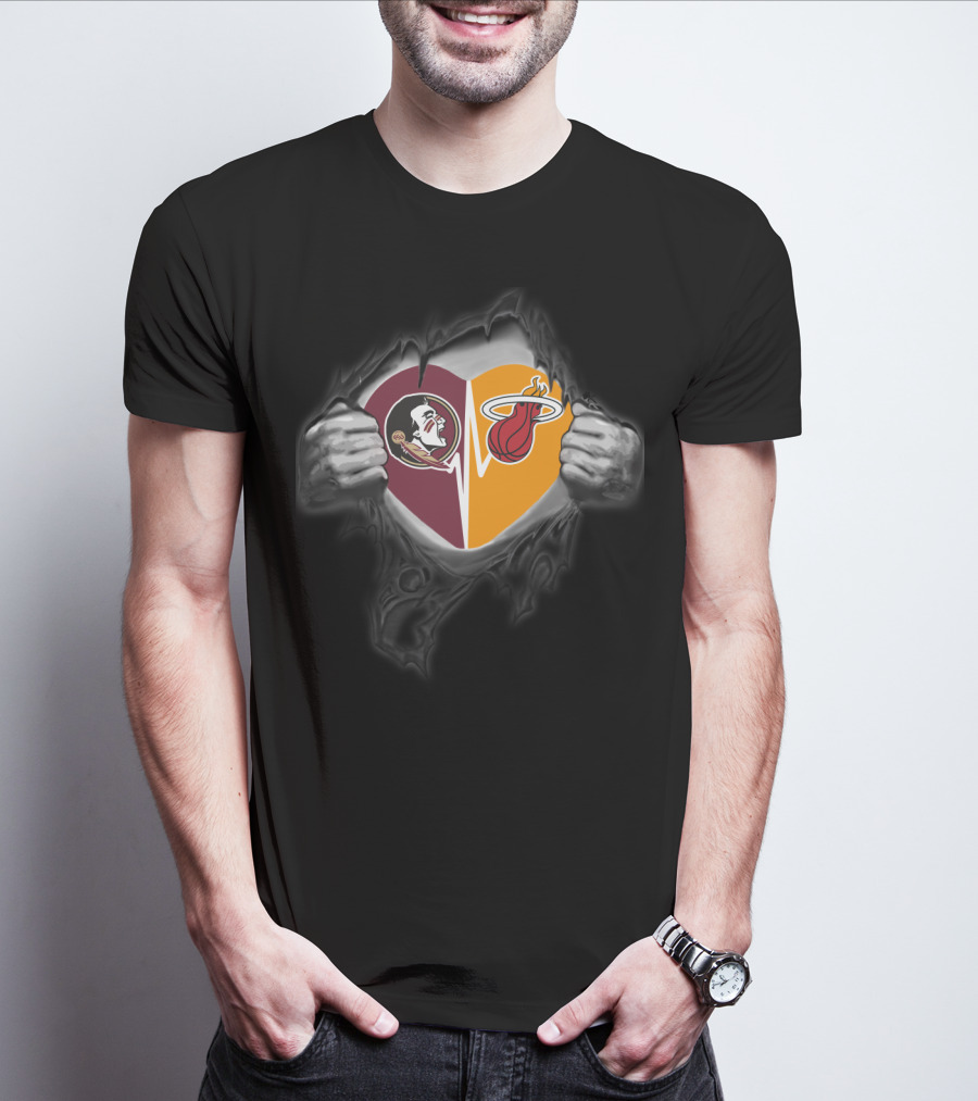 Miami Heat Seminoles Heart Tear T-Shirt