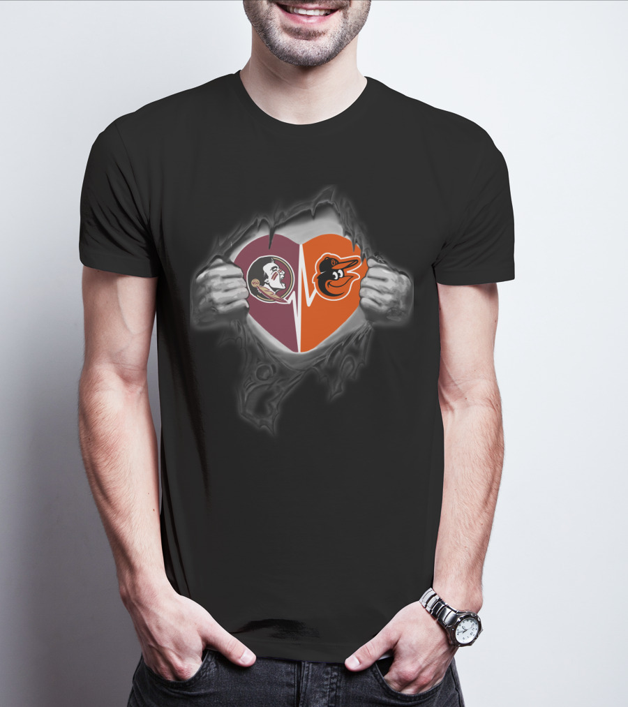 Seminoles And Orioles Fan Heart T-Shirt