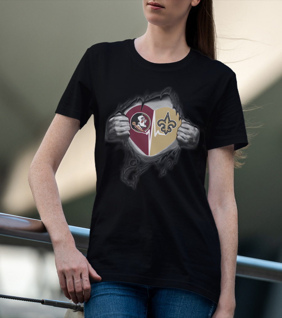 Seminoles And Saints Heart Torn Reveal T-Shirt
