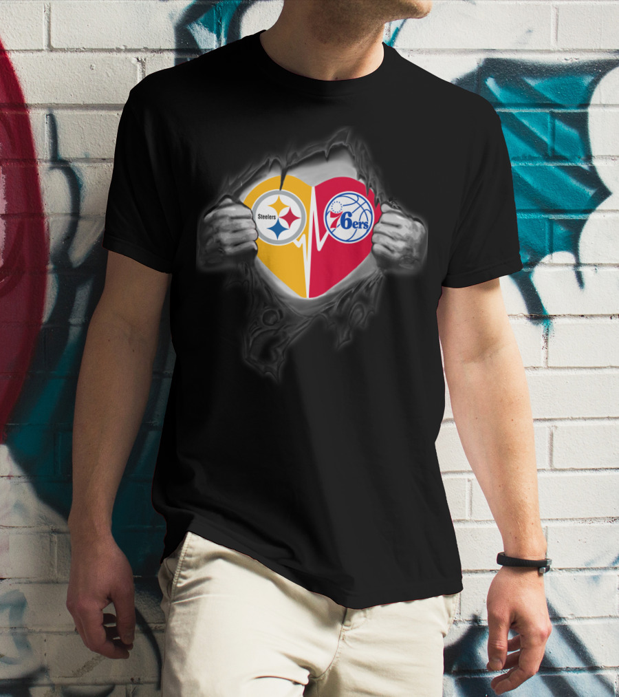 Steelers 76ers Heart Design With Logos T-Shirt