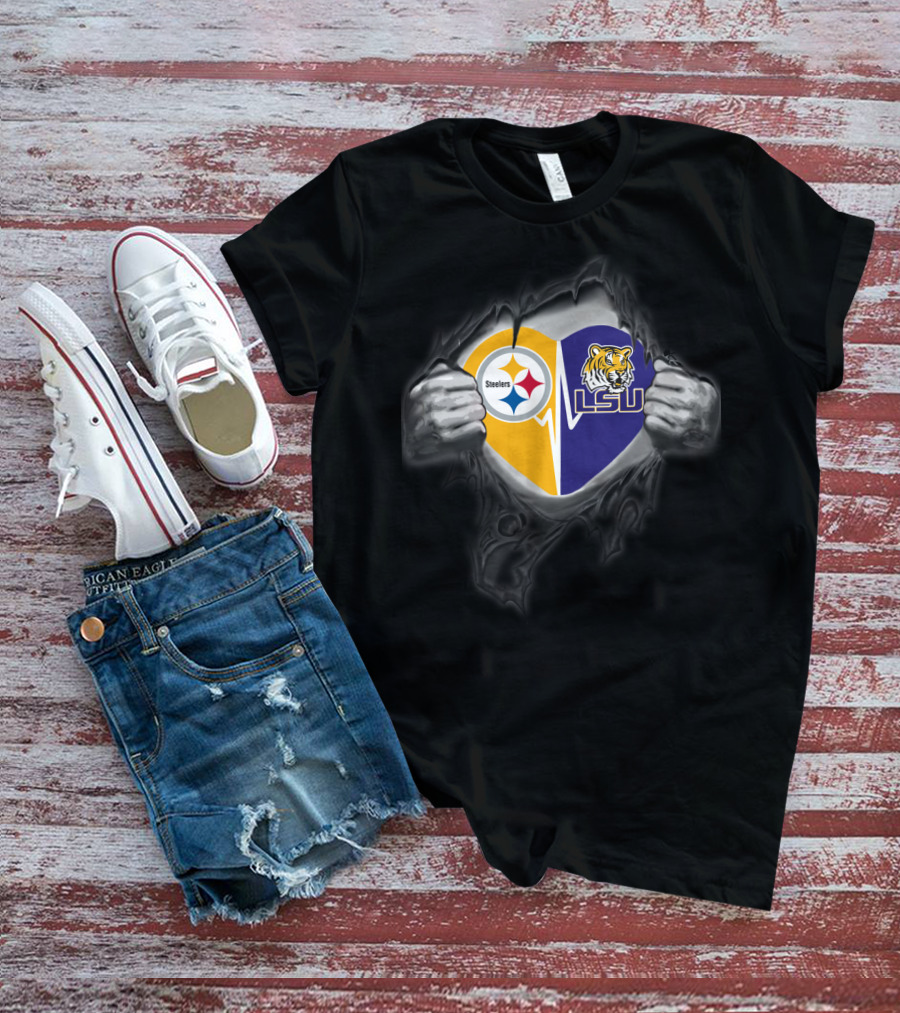 Steelers And Lsu Tigers Heart T-Shirt