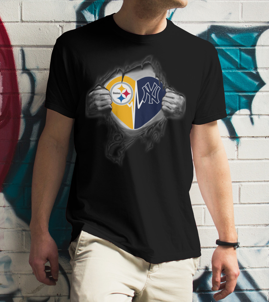 Steelers Yankees Heart Logo Fan Pride T-Shirt