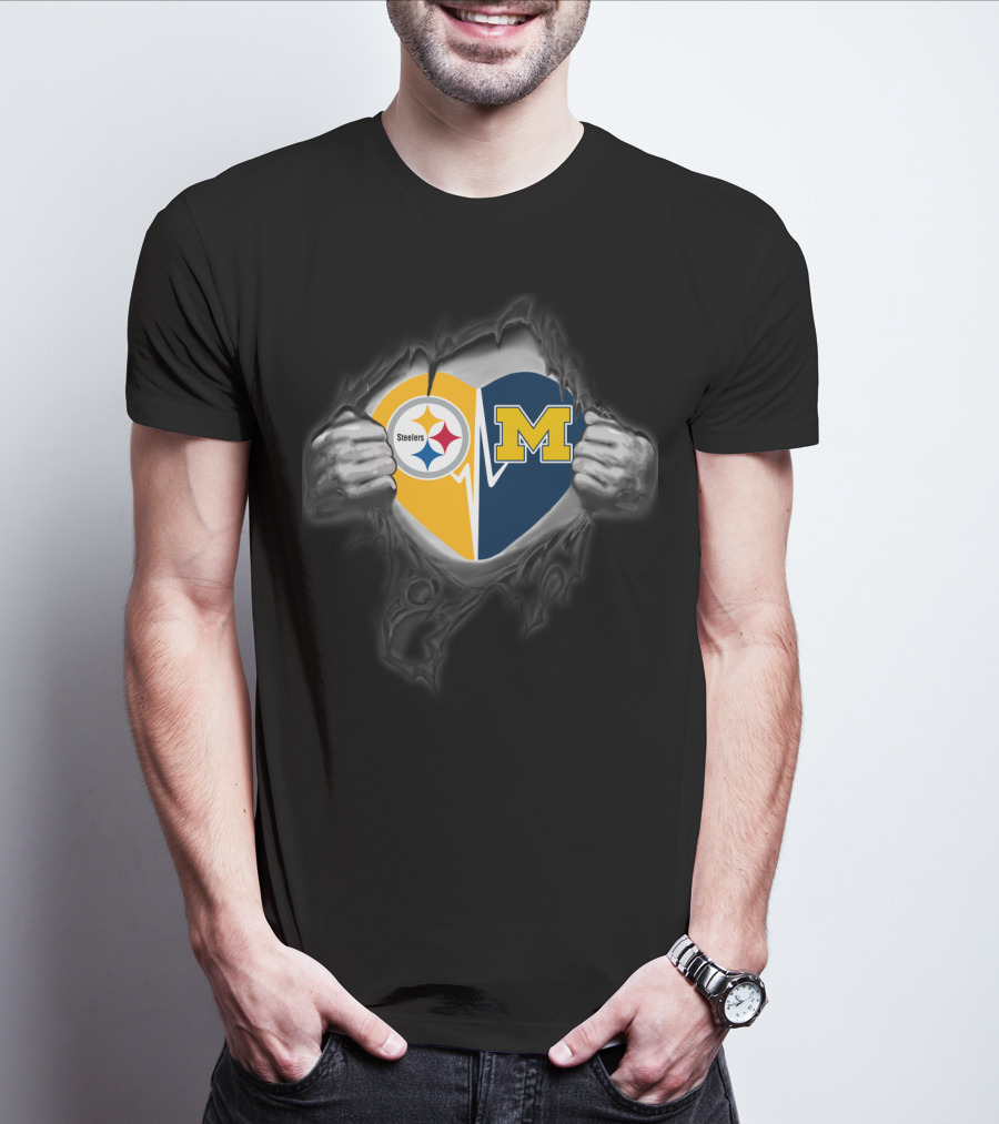 Steelers Heart Michigan Wolverines Logo Fusion T-Shirt