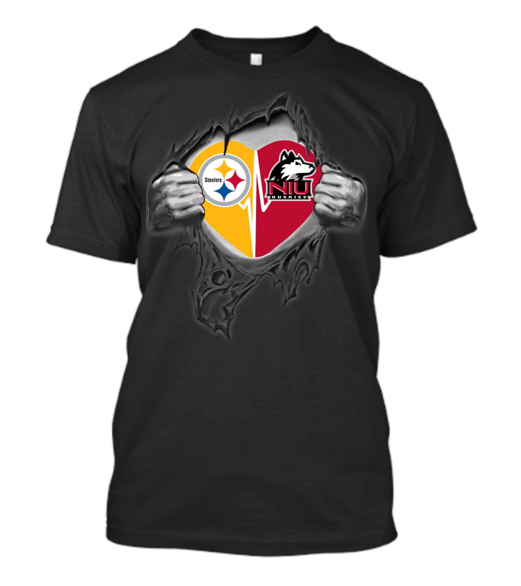 Steelers Northern Illinois Huskies Heart Torn Effect T-Shirt