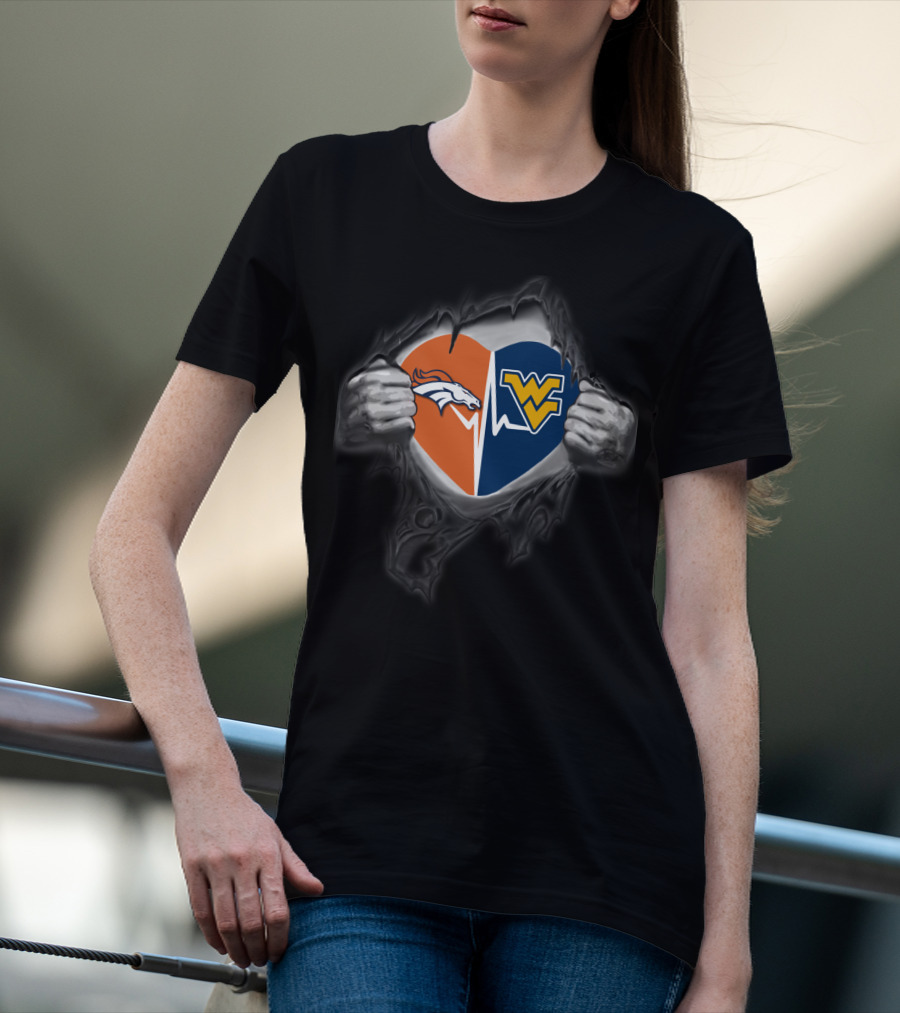 Broncos West Virginia Mountaineers Heart Logo Fusion T-Shirt