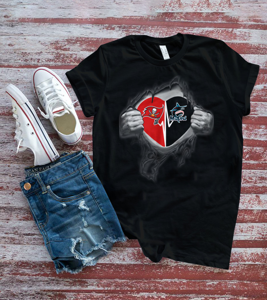 Buccaneers Heart Miami Marlins Logo Fusion T-Shirt