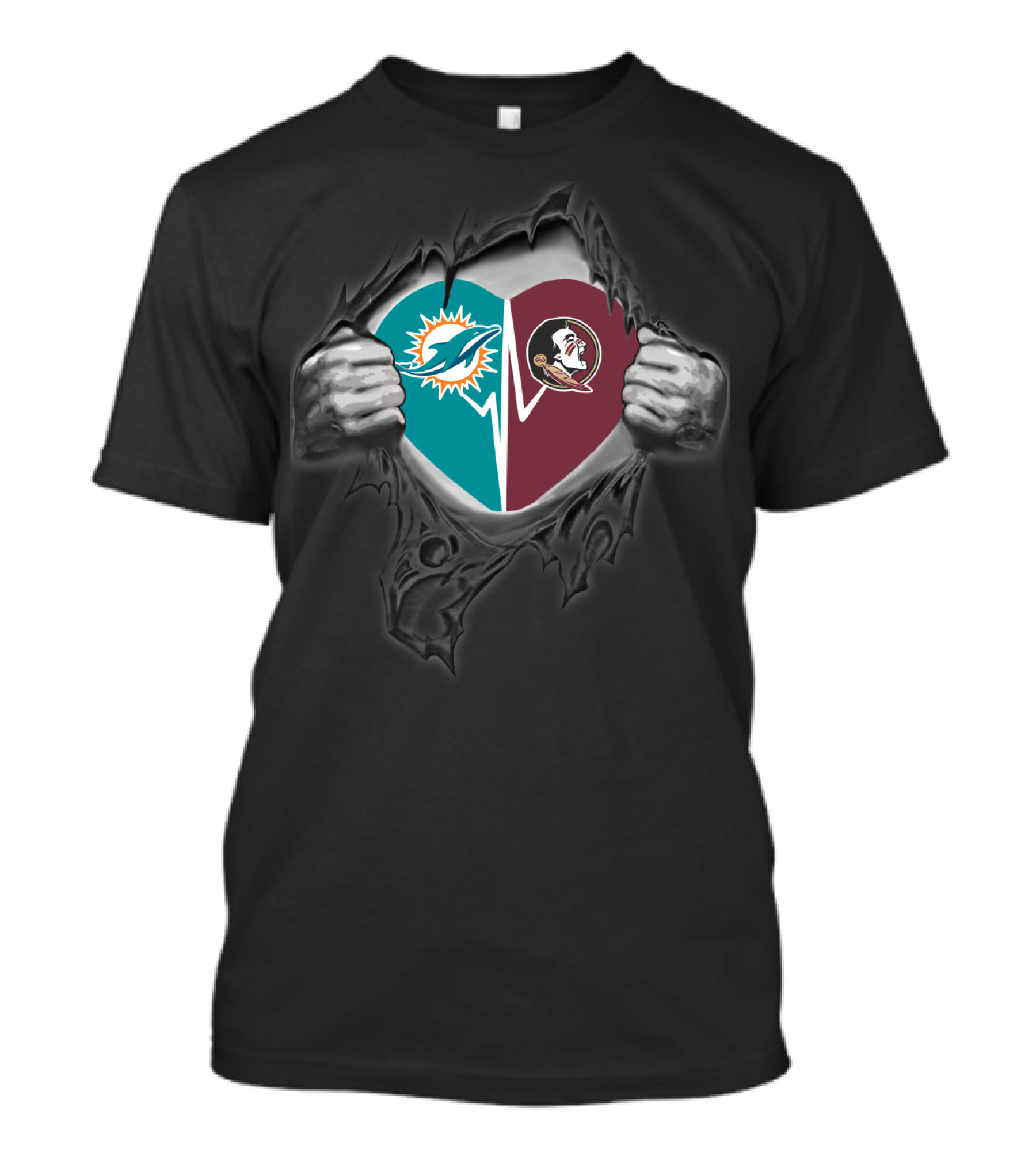 Miami Dolphins Florida State Seminoles Heart Logo Collaboration T-Shirt