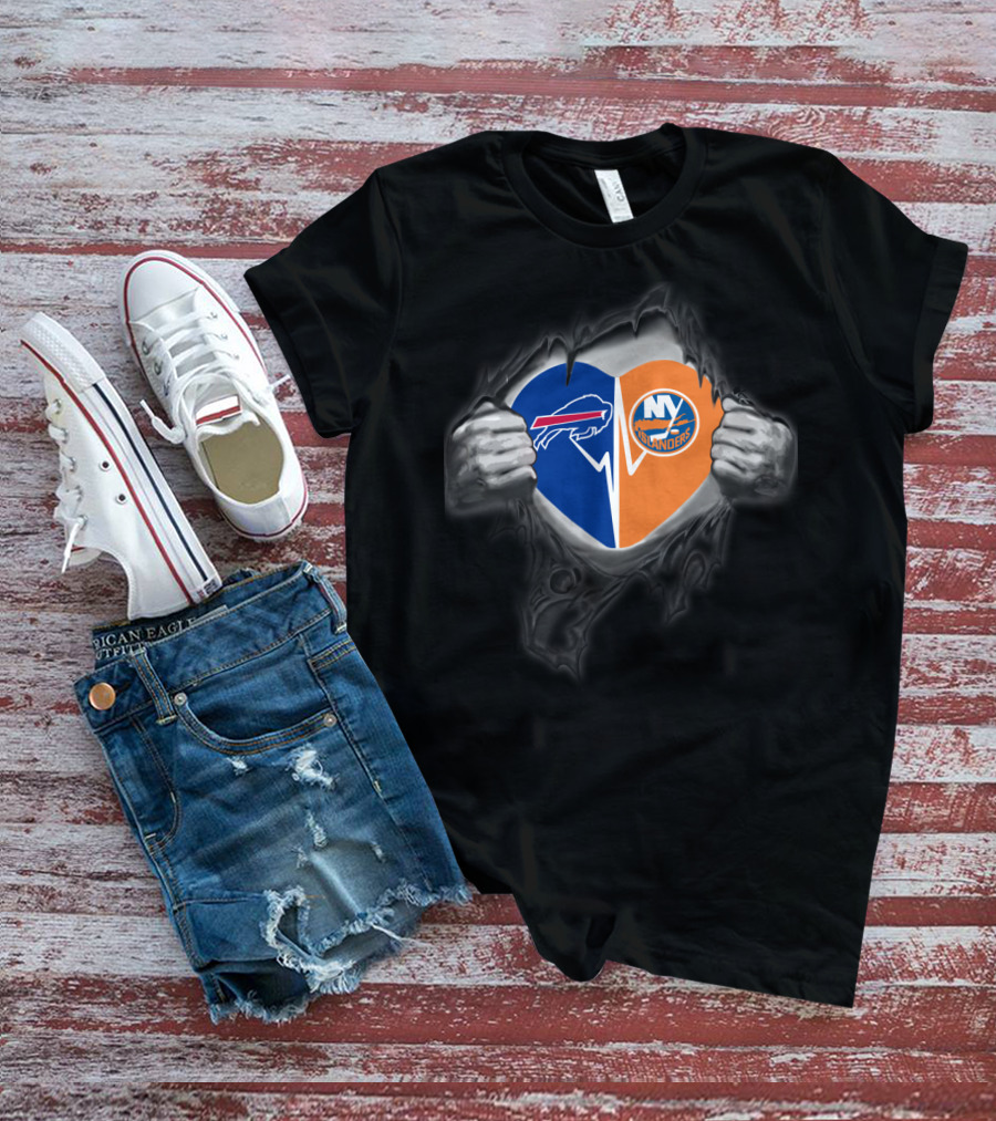Buffalo Bills Heart Ny Islanders Fan Pride T-Shirt