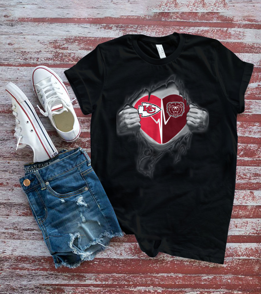 Kansas City Chiefs And Missouri State Bears Heart Logo Fusion T-Shirt