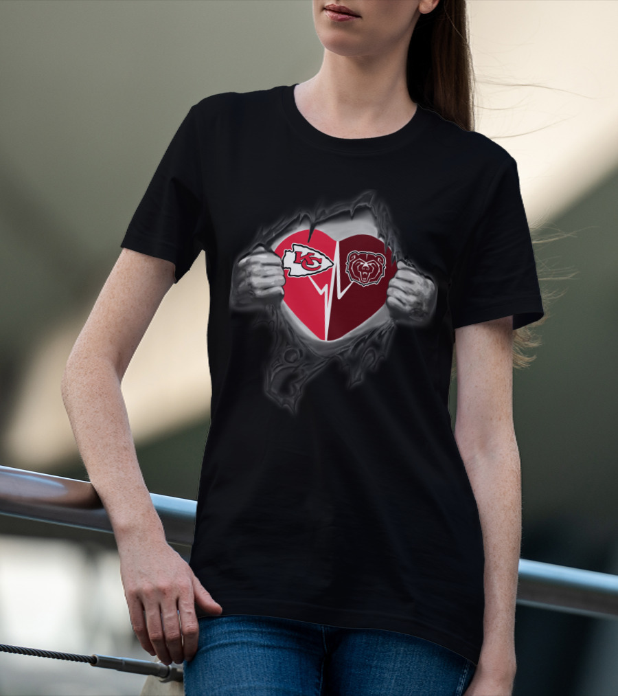 Kansas City Chiefs And Missouri State Bears Heart Logo Fusion T-Shirt