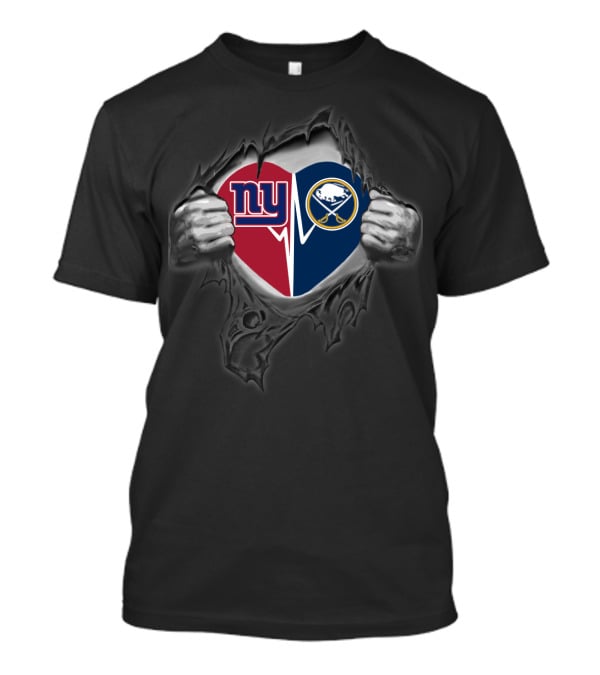 New York Giants And Buffalo Sabres Heart Logo Fan Fusion T-Shirt
