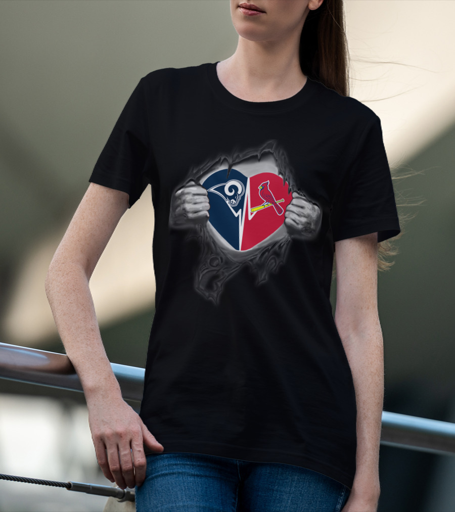 Rams And St. Louis Cardinals Heart T-Shirt